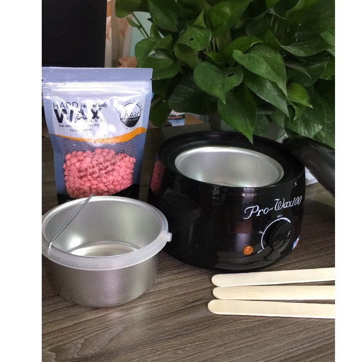 Combo Nồi Nấu Sáp wax Lông Pro wax và 100g Sáp wax Lông hard wax Beans (Nồi Pro Wax Màu Đen ) có BH