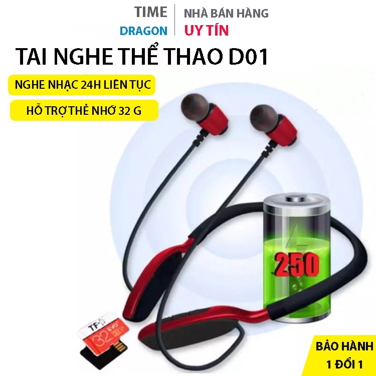 Tai nghe thể thao bluetooth không dây D01 pin trâu nhét tai nghe nhạc âm thanh HD