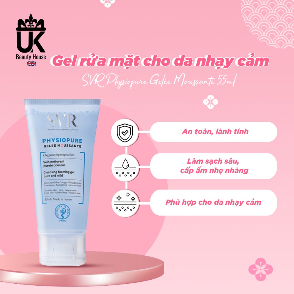 Gel rửa mặt dành cho da nhạy cảm - SVR Physiopure Gelee Moussante 55ml