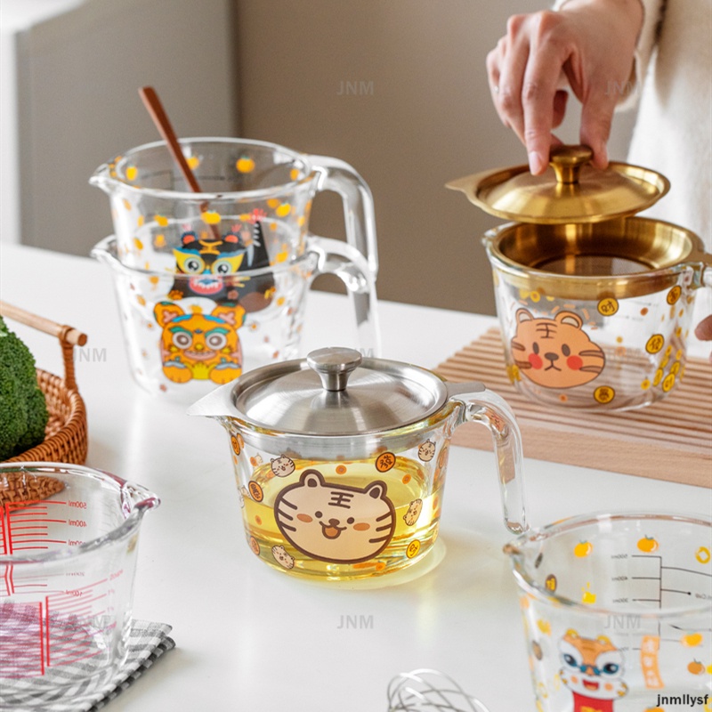 500ml Mô hình hổ dễ thương Lọc dầu thủy tinh Chậu dầu nhà bếp Có quy mô Chai đo dầu thủy tinh chịu nhiệt