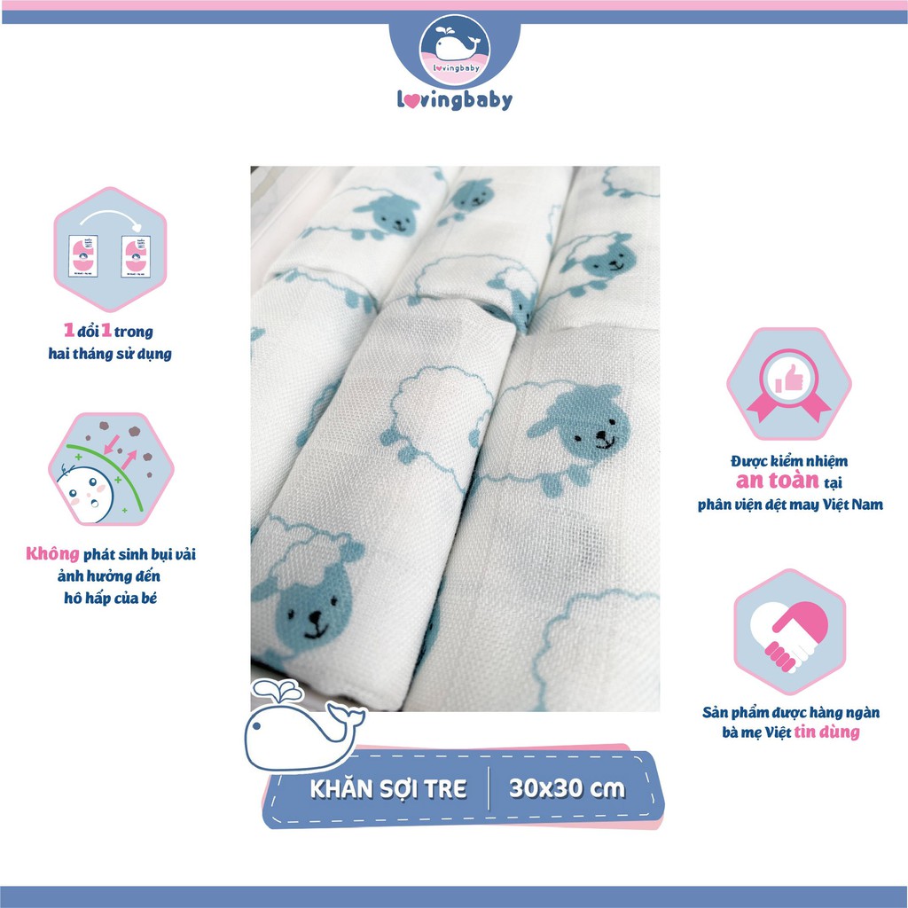 Khăn sữa sợi tre, khăn xô sữa cho bé Lovingbaby kích thước 30x30cm (6 chiếc/hộp)