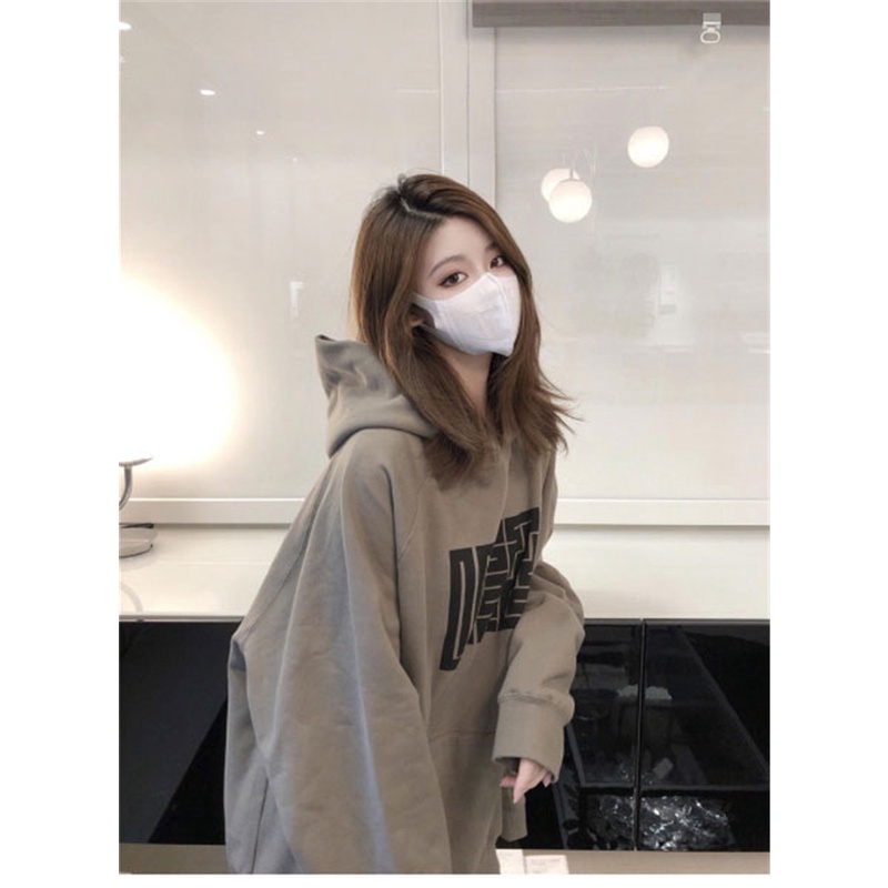 Áo Hoodie Nữ Tay Dài Dáng Rộng In Chữ Trẻ Trung