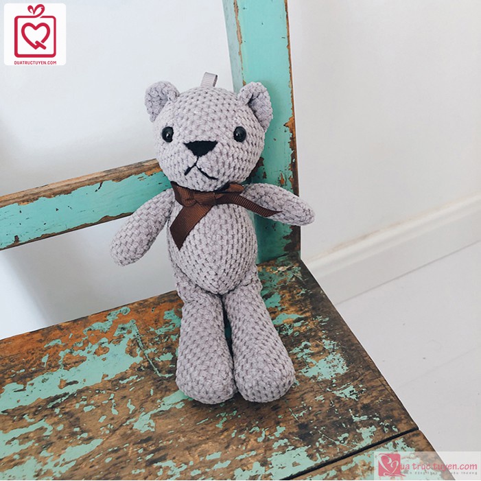 Gấu bông len Teddy nhỏ 18cm (Hồng/Xám)