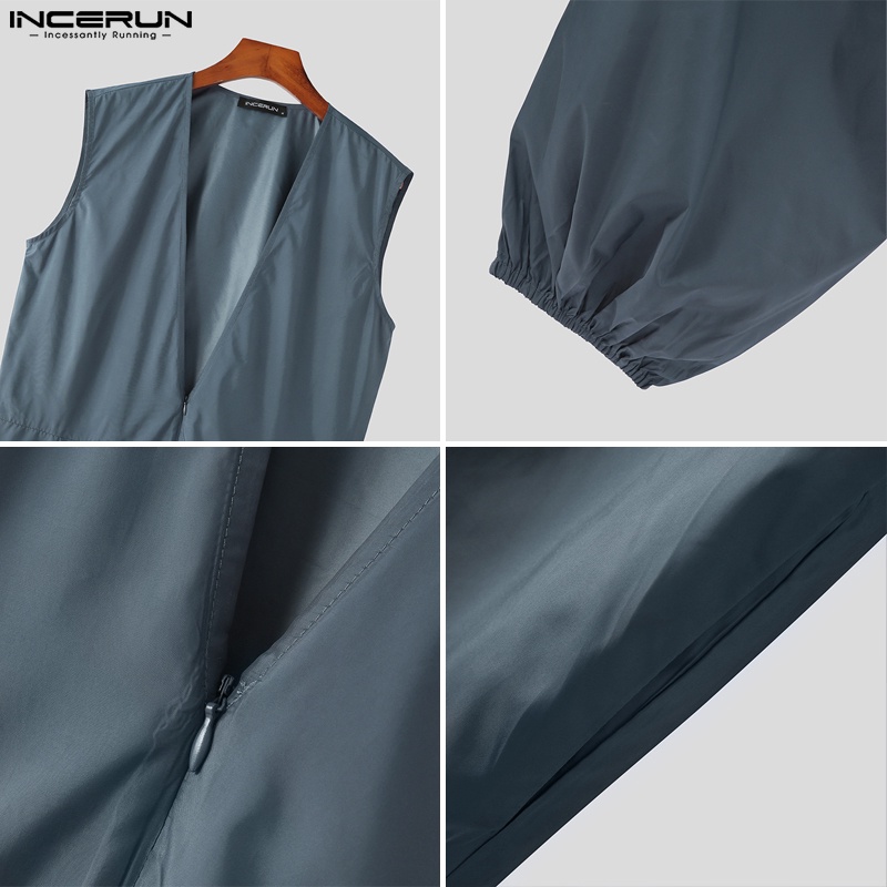 INCERUN Jumpsuit Sát Nách Dáng Rộng Cổ Chữ V Phối Túi Thiết Kế Thanh Lịch Cho Nam