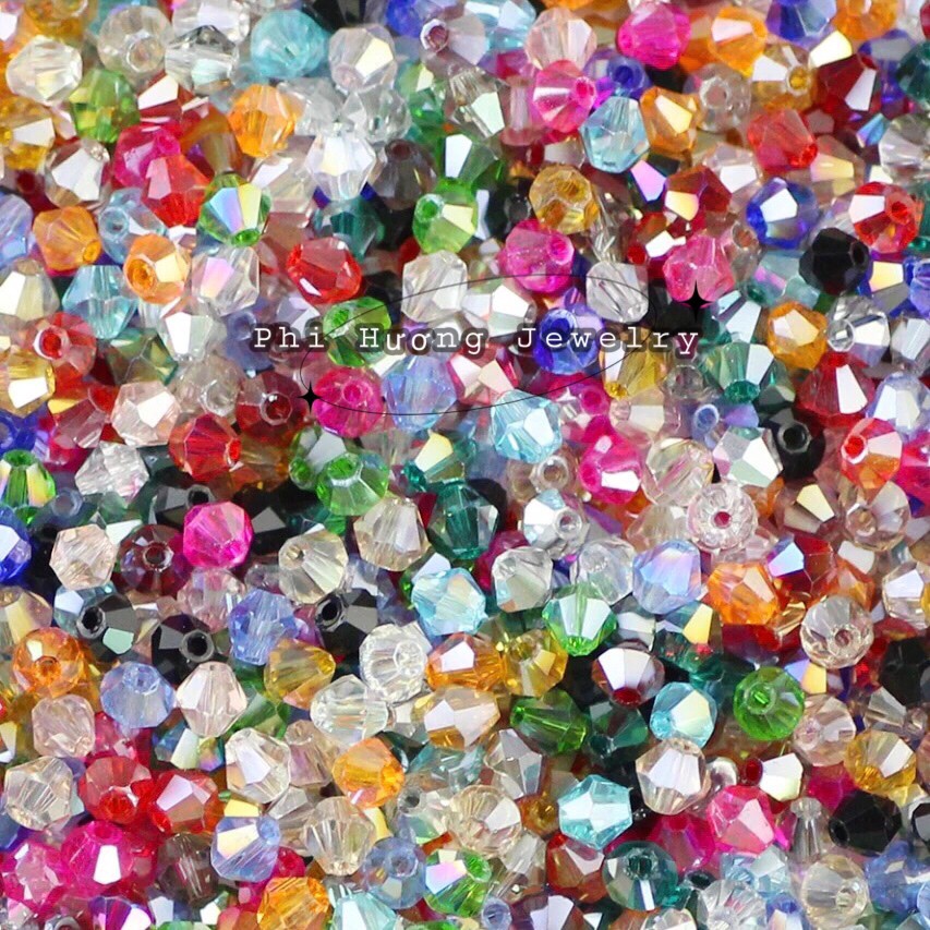 Gói 200 hạt pha lê hình thoi 3mm 4mm mix màu, tiện lợi và tiết kiệm