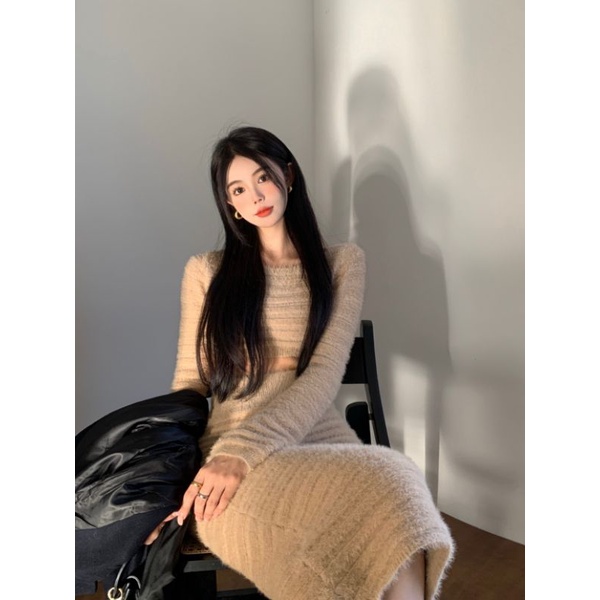 🍊hàng đặt trước 🍊set váy len lông nâu