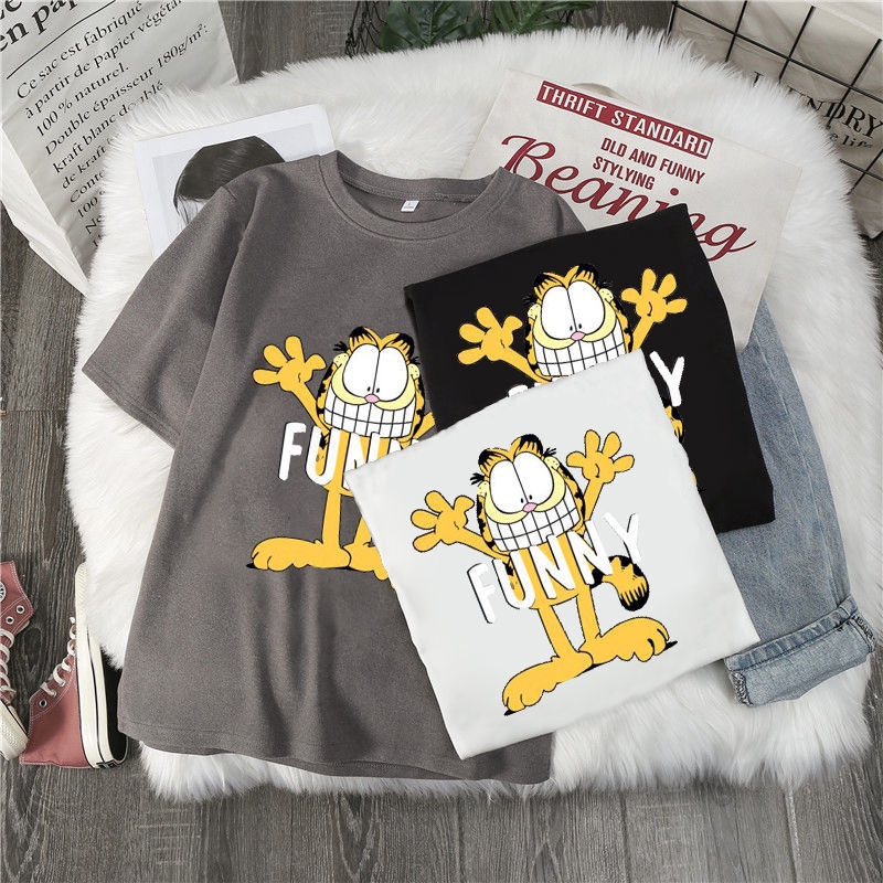 Ready Stock Hanwinnie Bear Printed Student Girl Round Neck Short Sleeve Lady Print Wide Simple Shirt Top