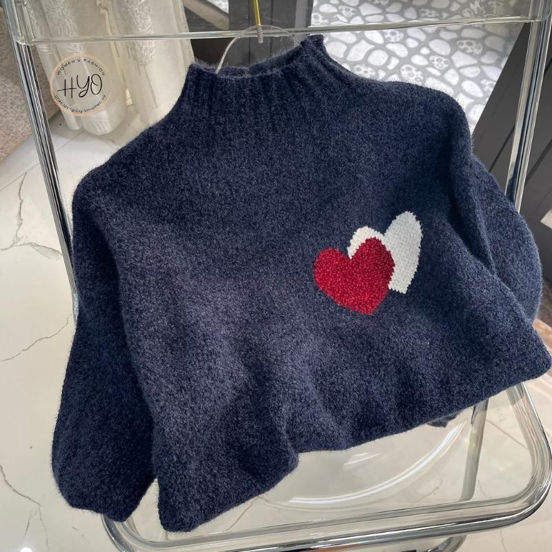 Áo len nữ form rộng dày Hàn Quốc HYO len lông cừu dày trái tim TT-1 | BigBuy360 - bigbuy360.vn