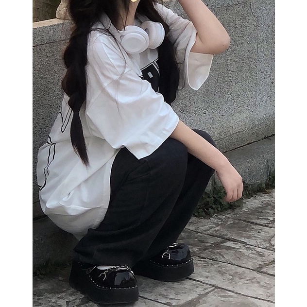 SET BỘ ULZZANG ÁO PHÔNG TAY LỠ KÈM QUẦN KAKI SUÔNG DÀI ĐEN 🍁 SET BỘ ULZZANG