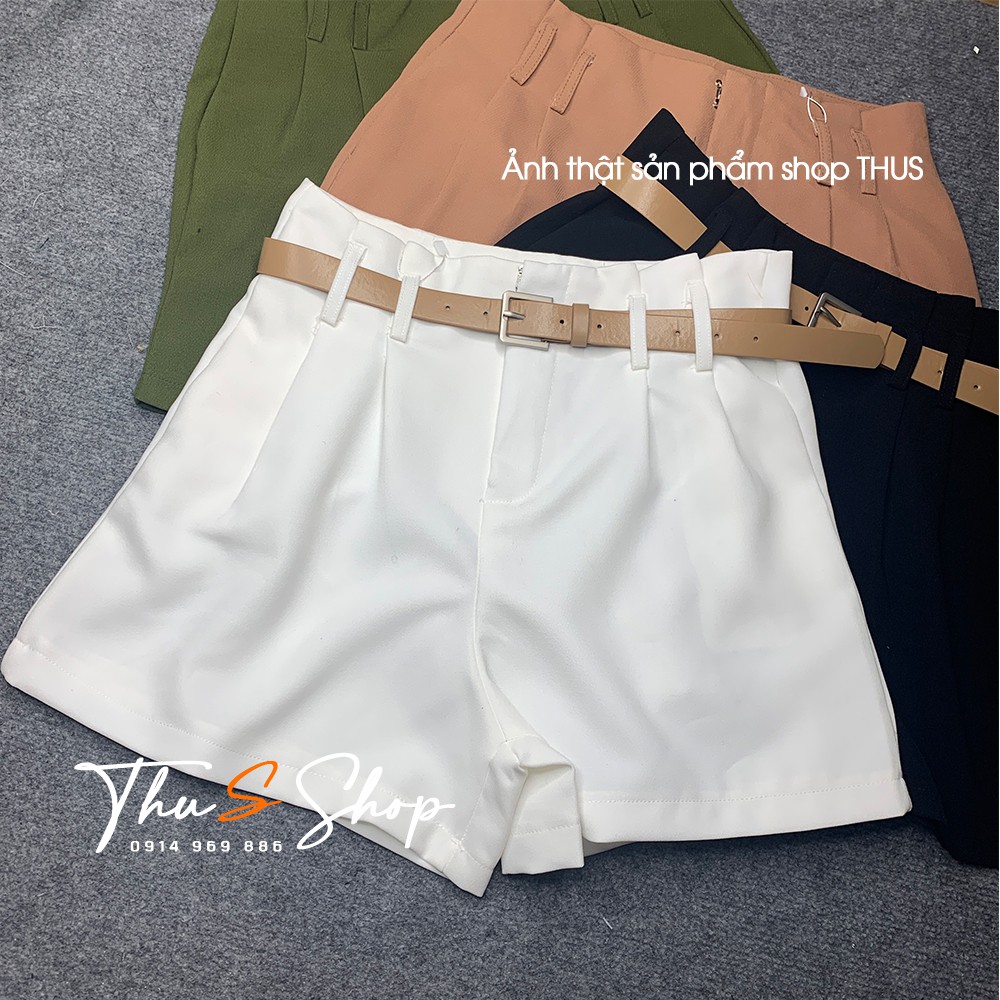 Quần short đùi nữ cạp lưng cao THUS, Sooc nữ ngắn 2 ly kèm đai lưng siêu xinh Q1D04