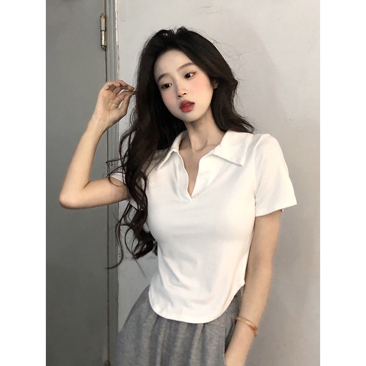 Áo croptop ZHELIHANGFEI cổ polo tay ngắn thiết kế độc đáo thời trang quyến rũ dành cho nữ