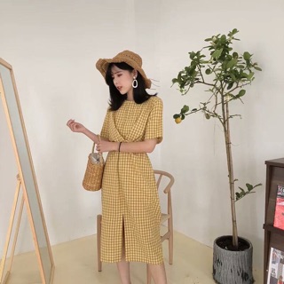 Váy xoắn eo caro