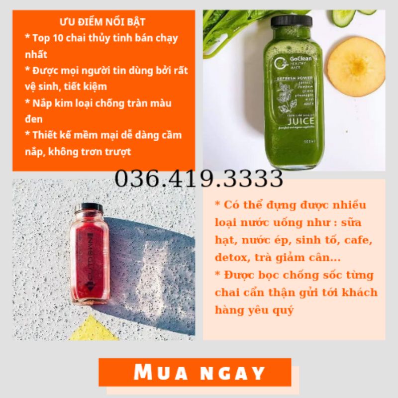 Chai Thủy Tinh Vuông 350ml Nắp Nhựa chống gỉ