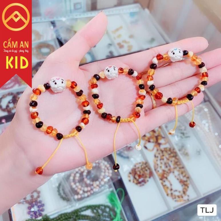 VÒNG HỔ PHÁCH AMBER MIX CON GIÁP BẠC TĂNG ĐỀ KHÁNH CẦU AN CHO TRẺ.