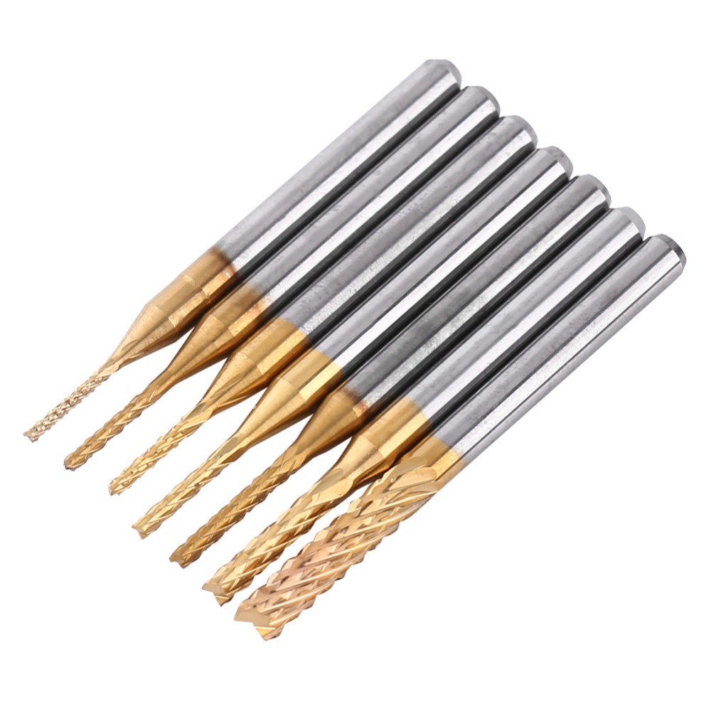 Set 10 Mũi Phay Mini 0.8-3.175 mm CNC Mạ Titan Nhiều Màu Chất Lượng Cao