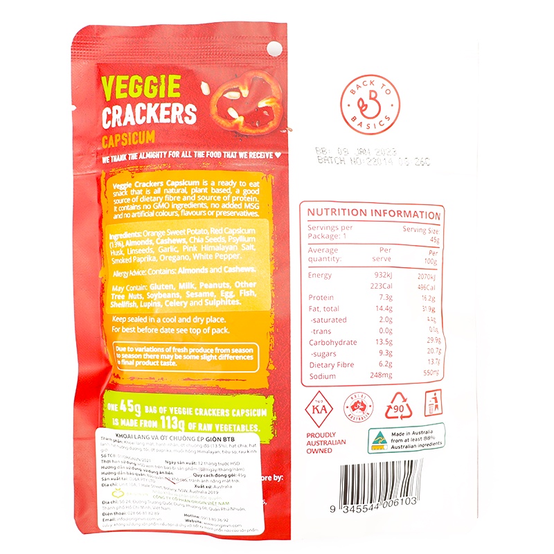Khoai Lang Và Ớt Chuông Ép Giòn BTB - 45g