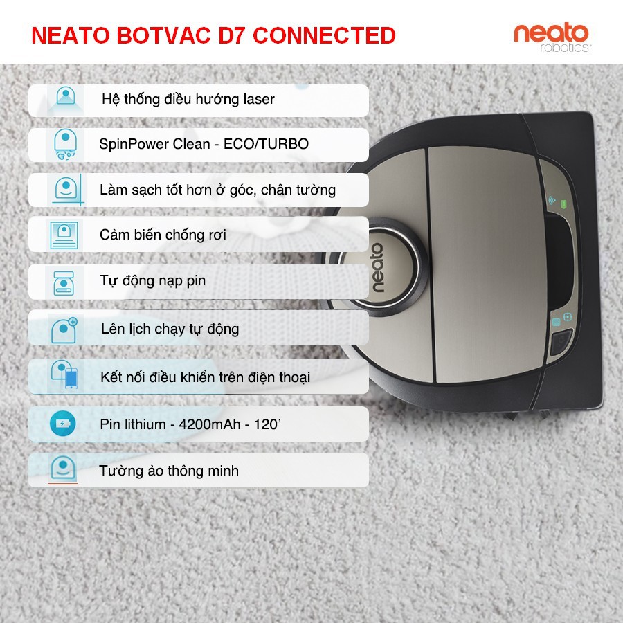 Robot hút bụi Neato Botvac D7 Connected - Hàng chính hãng Bảo hành 24 tháng 1 đổi 1