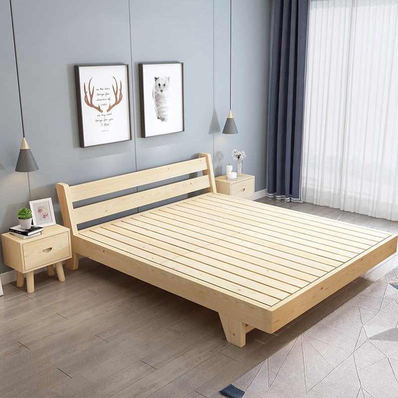 Giường gỗ cứng 1,8m đôi trẻ em đơn giản mềm mại 1,5m phòng ngủ người lớn thông 1,2m <