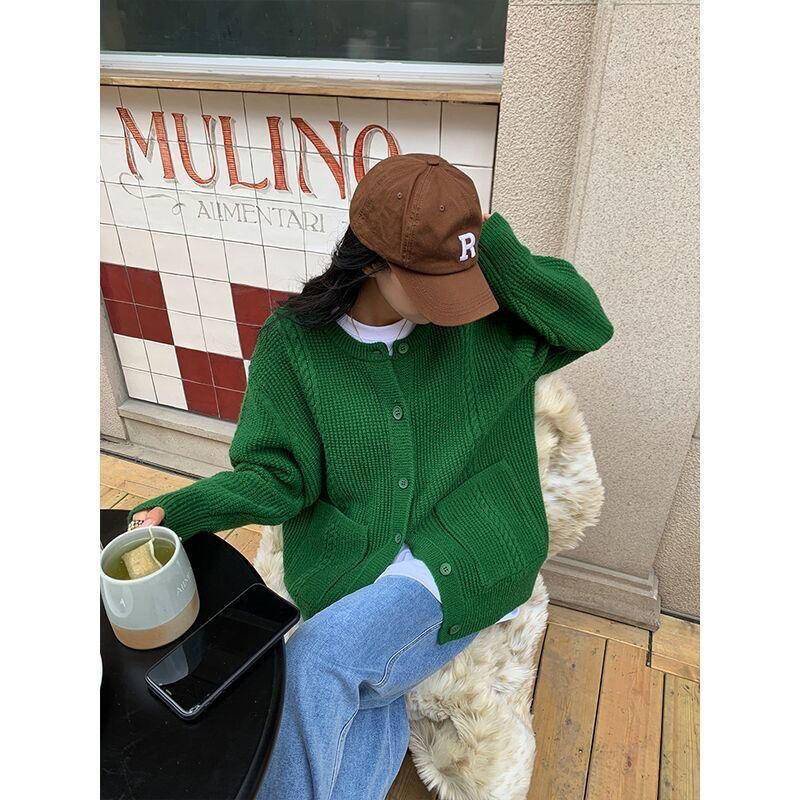 Áo Khoác Cardigan Len Nữ Dệt Kim Kiểu Hàn Quốc Form Rộng Dài Tay Cổ Tròn Thời Trang Nữ Retro Chali AL015
