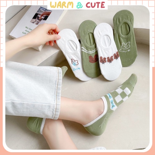 Tất Cổ Ngắn Warm&Cute Vớ Nam Nữ Cotton Cổ Thấp Phối Ren Thoáng Khí Phong Cách Nhật Bản Dễ Thương Cho Nữ A308