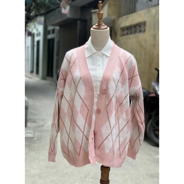 Áo cardigan len dệt màu hồng baby