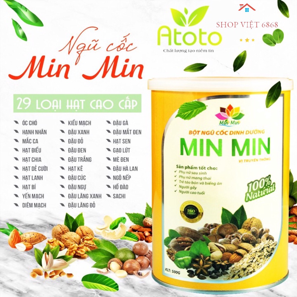 Ngũ cốc lợi sữa Min Min - mẫu mới (500g) giúp mẹ bầu nhiều sữa hơn, ngũ cốc hấp thụ được nhiều dinh dưỡng cho bé