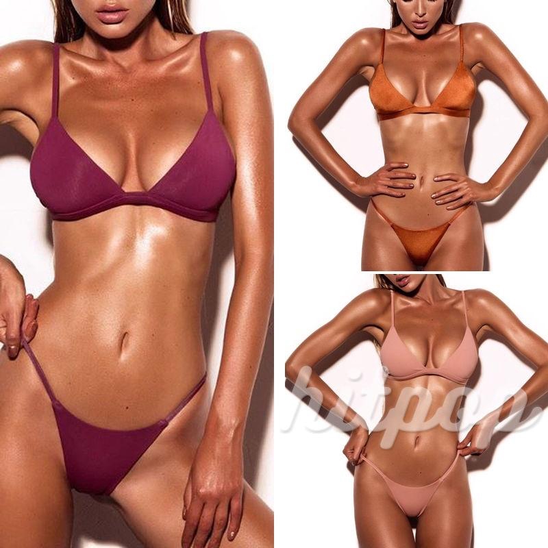 Set bikini 2 mảnh màu trơn thời trang quyến rũ cho nữ | BigBuy360 - bigbuy360.vn