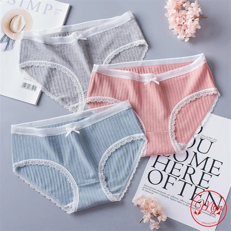 QUẦN LÓT GÂN TĂM VIỀN REN COTTON THẤM HÚT SIÊU XINH