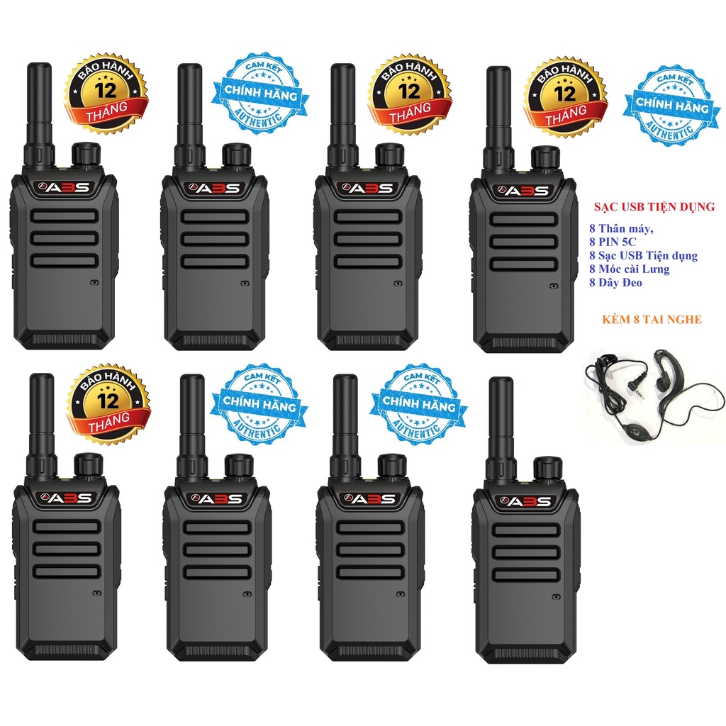 Bộ 8 Chiếc Bộ đàm siêu nhỏ chất lượng khủng ABS GP600 (Sạc USB, Pin 5C tiện dụng)