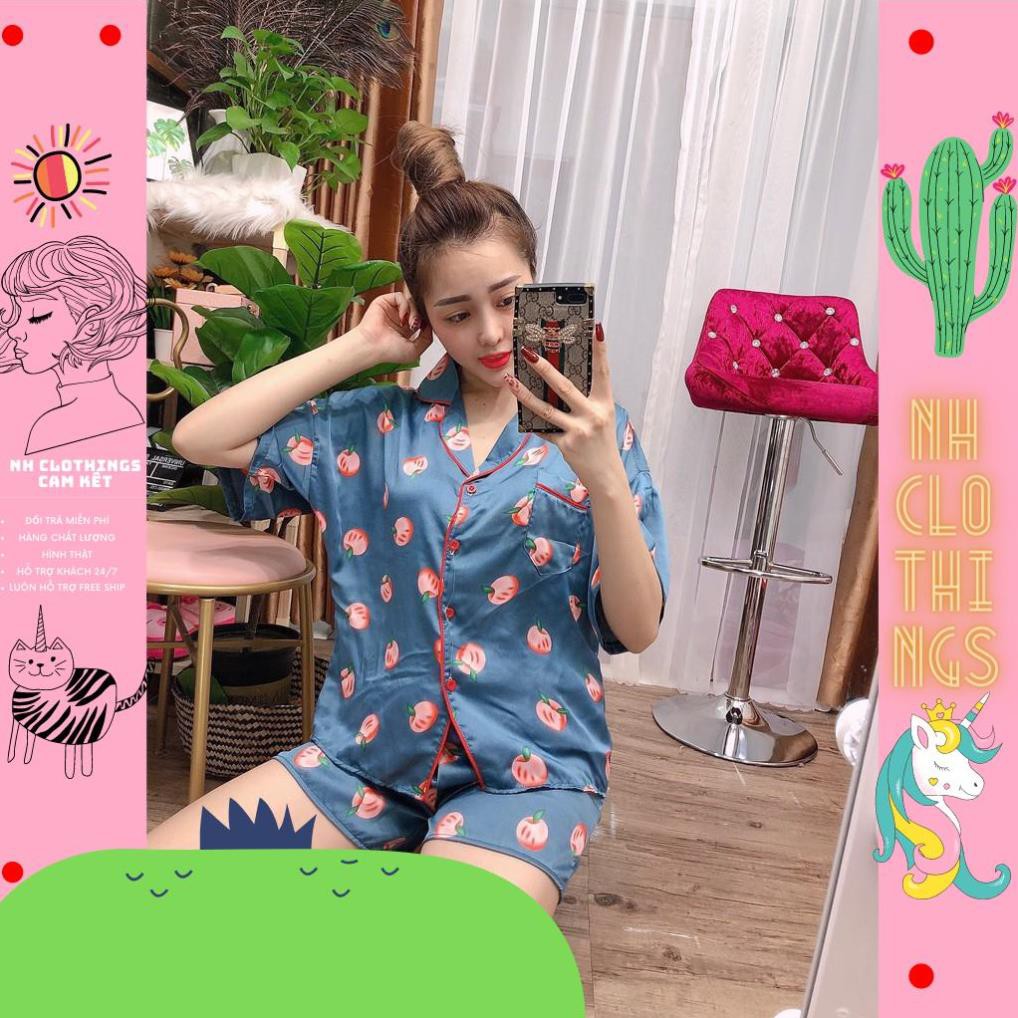 Bộ đồ ngủ, đồ bộ Pijama lụa nữ mặc nhà tay cánh dơi quần đùi chất liệu satin free Size 40kg đến 60kg NH CLOTHINGS