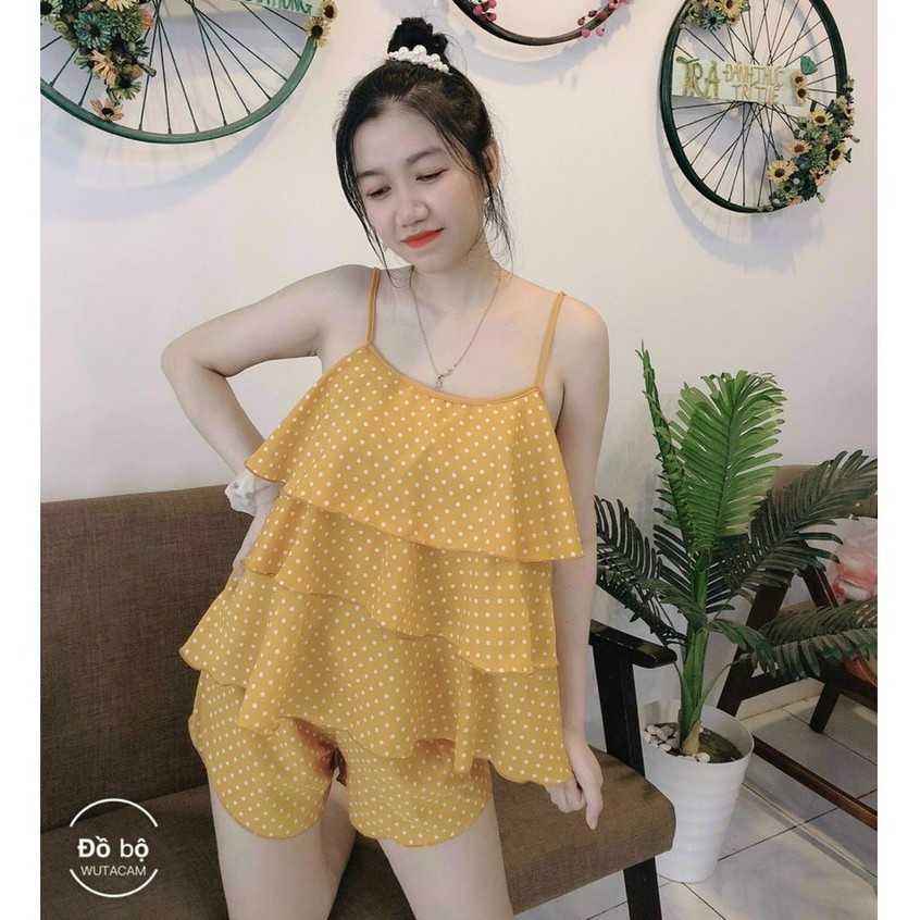 Đồ bộ mặc nhà áo hai dây không cần mặc bra, size dưới 57kg