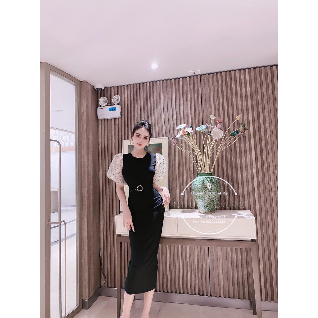 Đầm Body len tăm phối tay bồng xinh xắn