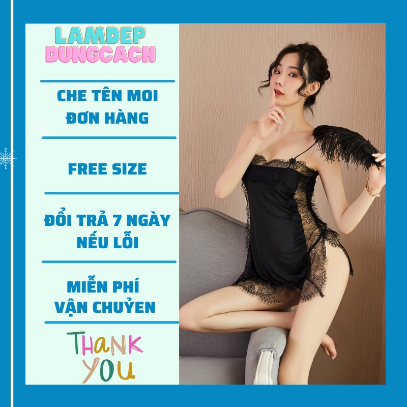 Váy ngủ lụa cotton hai dây sexy gợi cảm phối ren xuyên thấu -VM1526