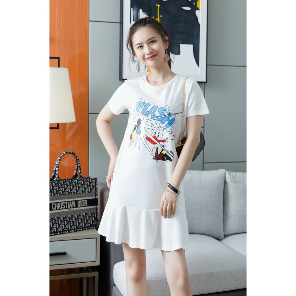 HÀNG QC - ĐẦM SUÔNG THUN TRẮNG ĐUÔI CÁ HỌA TIẾT SIÊU CUTE - LCT50