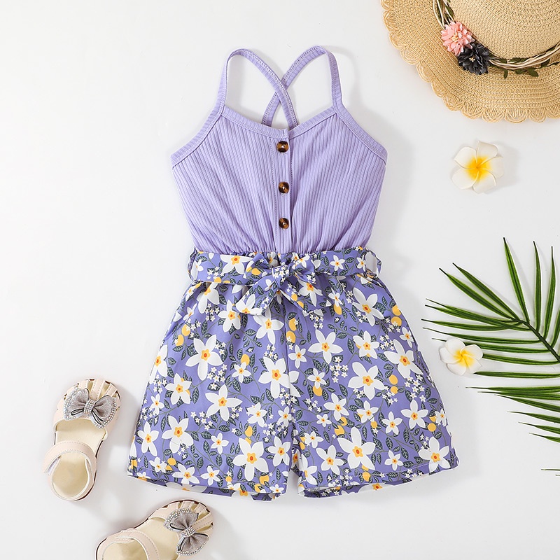 Body Hai Dây Hoa Thời Trang Cho Bé Gái 4-7 Tuổi,Bodysuit Liền Thân Mùa Hè Áo Liền Quần Cho Bé trẻ em
