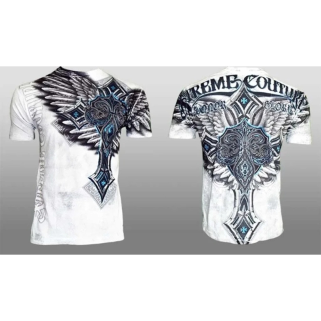 Áo Thun Nam Màu Trắng Affliction Xtreme In Hình Đôi Cánh Xe Đạp MMA Cá Tính