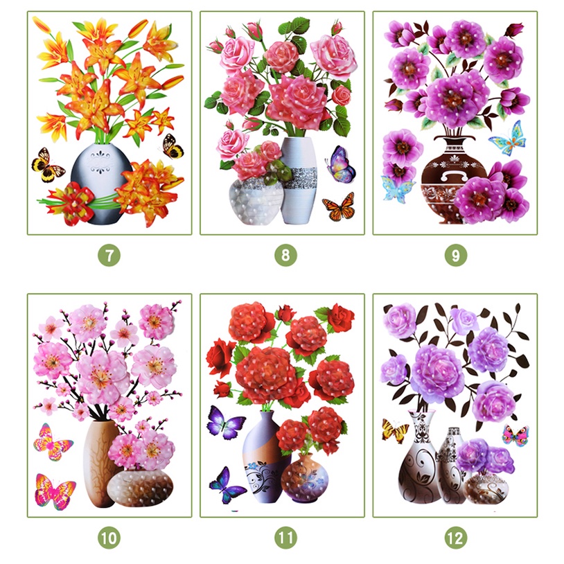 Tranh Dán Tường 3D, Tranh Bình Hoa 3D Dán Nổi, 12 Mẫu Siêu Đẹp Sắc Nét