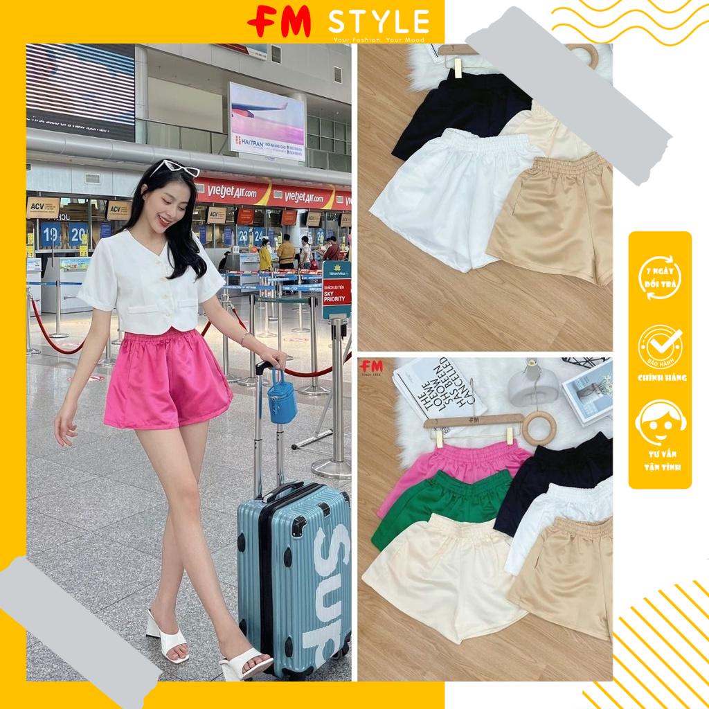 Quần đùi nữ FM Style   chất vải lụa bóng  cạp chun  form chuẩn đẹp 220317072