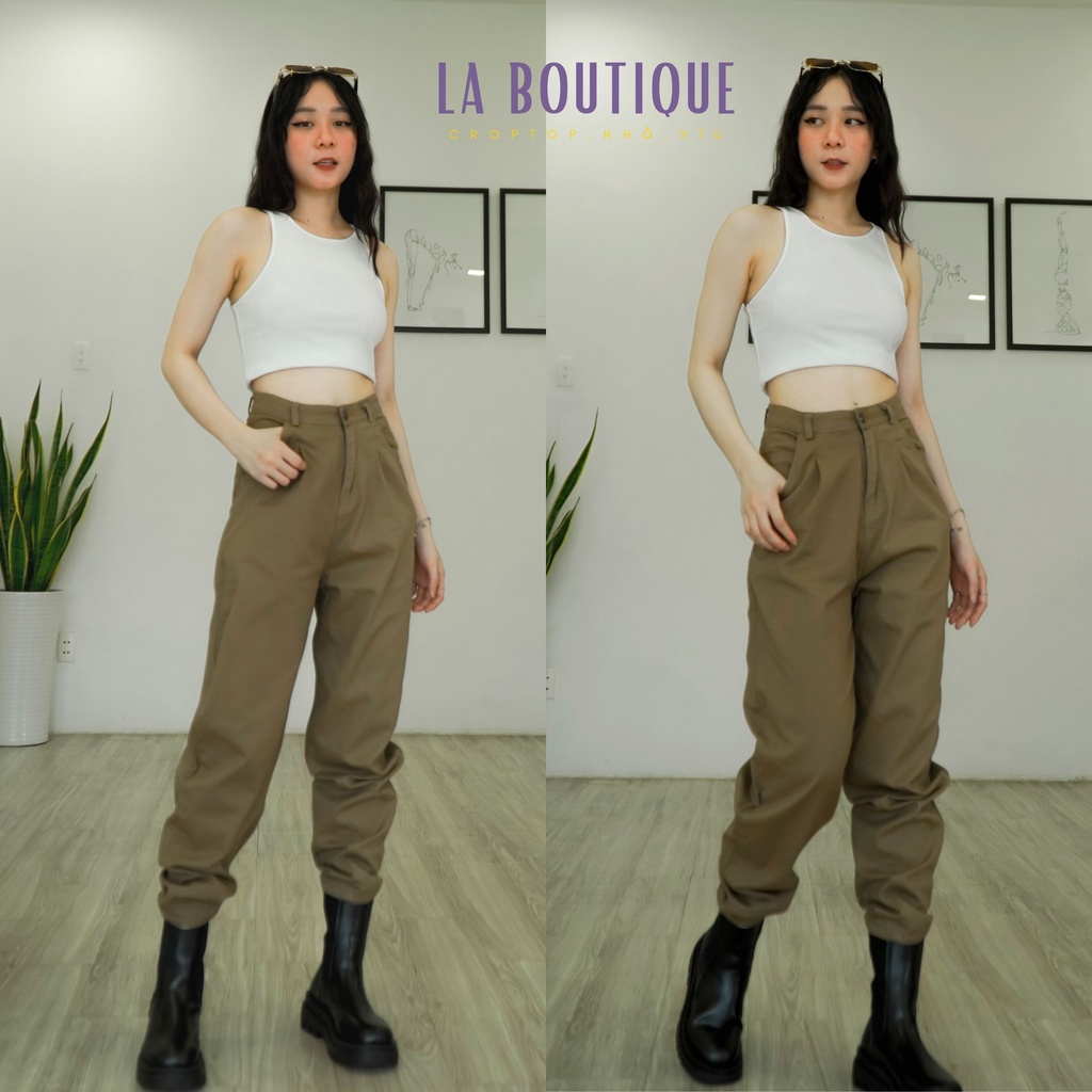 Quần Dài Kaki Nữ Dáng Baggy Co Giãn Nâu Be S,M,L LA BOUTIQUE