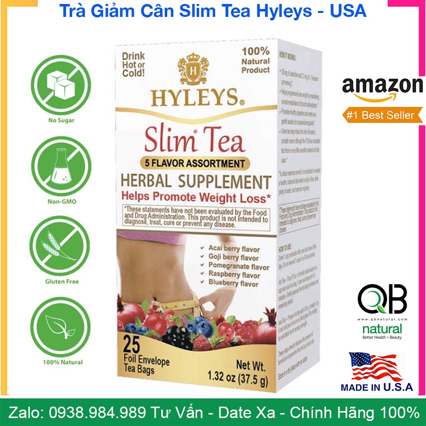 Slim Tea Trà Giảm Cân Cấp Tốc slimtea - Chính Hãng Hyleys USA - 5 vị tổng hợp. Hộp 25 túi lọc