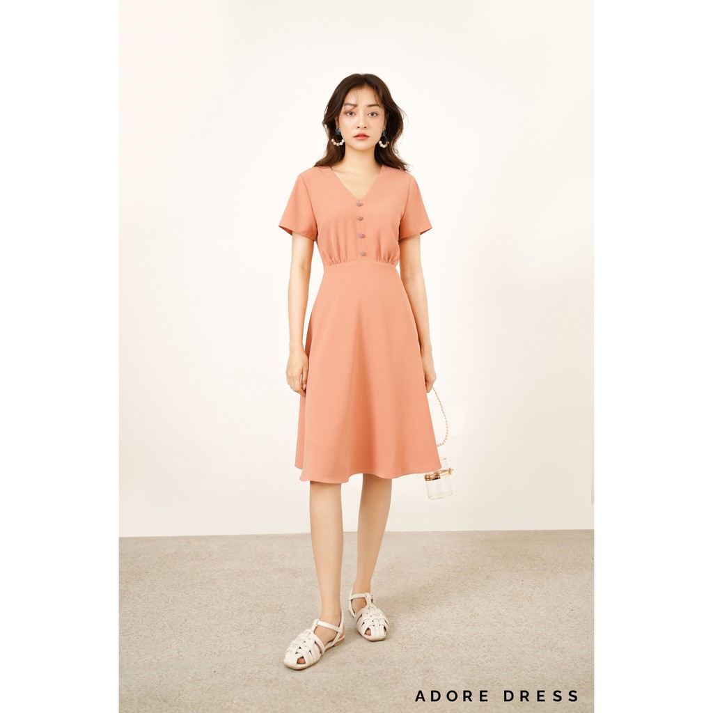 Đầm hồng phối khuy 1VA1076 ADORE DRESS