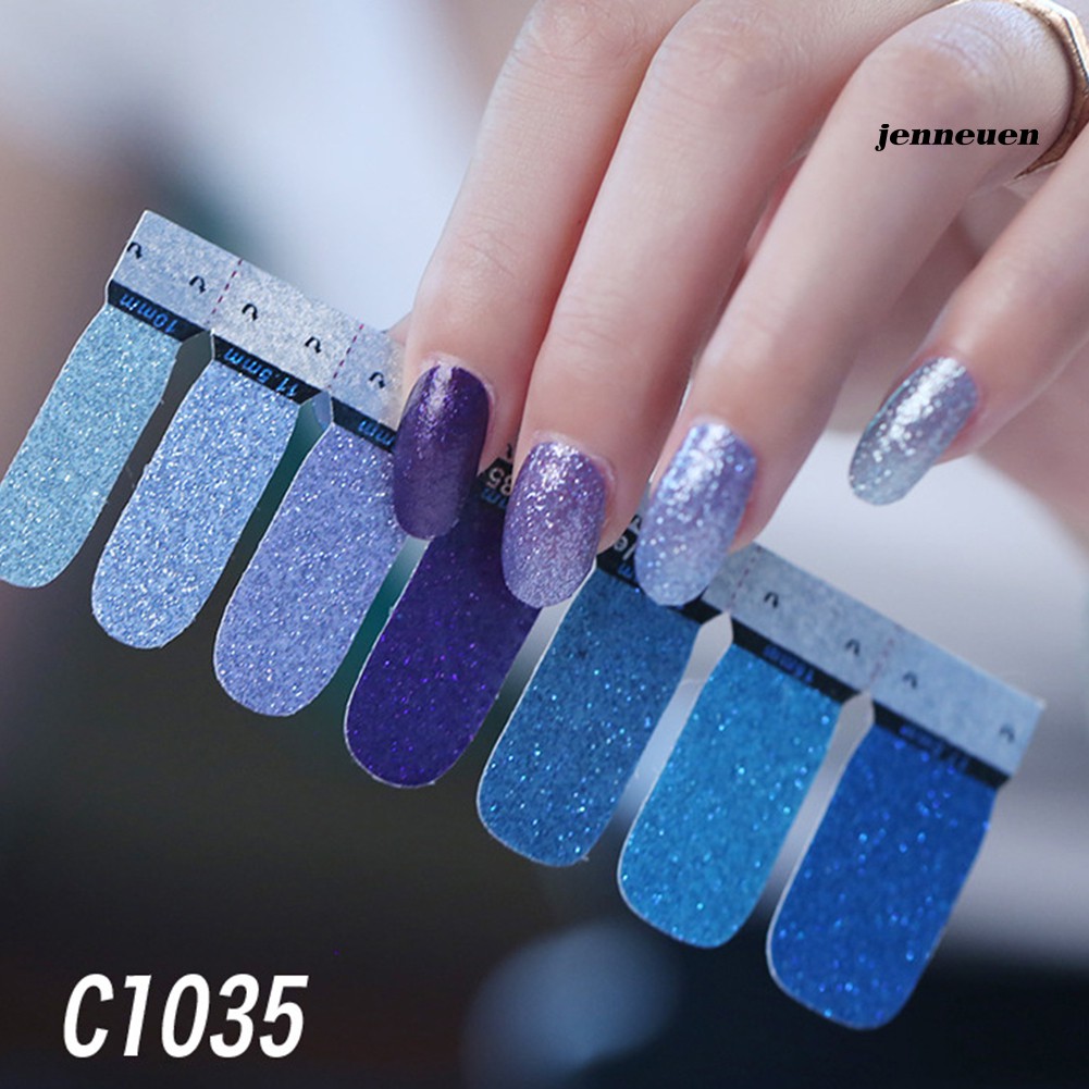 [Hàng mới về] Tờ 14 Miếng Dán Móng Tay Màu Gradient Lấp Lánh Chống Thấm Nước