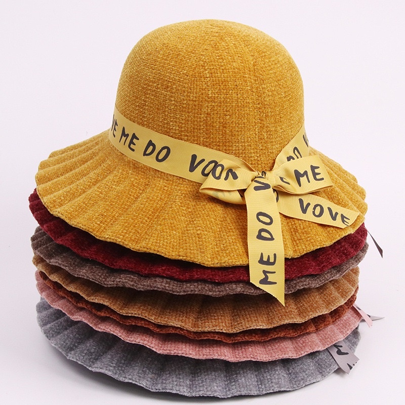 Mũ vành rộng nữ chất nhung mịn hoạ tiết chữ đẹp , phụ kiện thời trang nữ