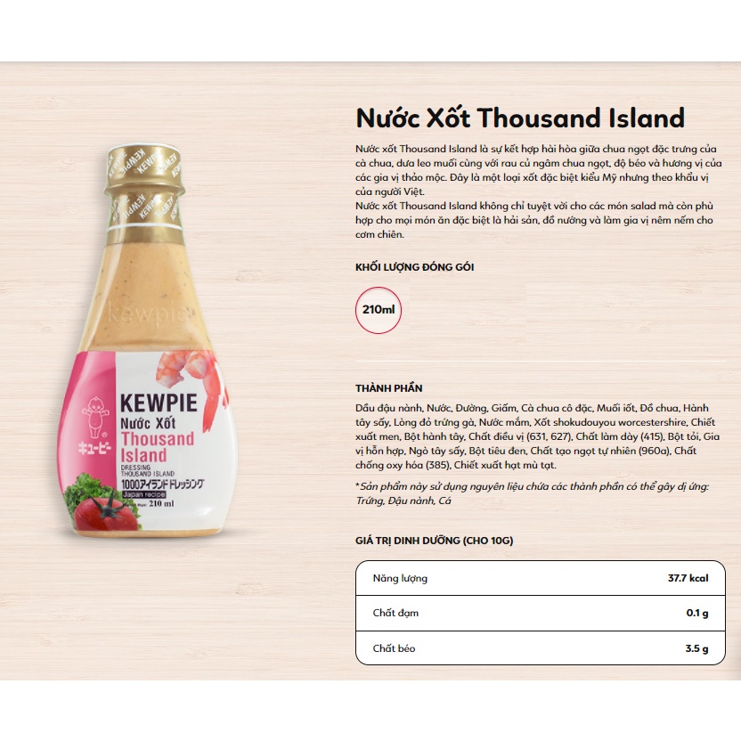 Nước Xốt Thousand Island Kewpie 210ml và Nước Xốt Phô Mai Kewpie 210ml