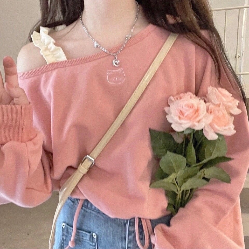 Áo Sweater Dáng Rộng Hở Vai Viền Nấm Mềm Mại Màu Trơn Phong Cách Nhật Bản Dễ Thương Phù Hợp Mùa Thu Đông Dành Cho Bạn