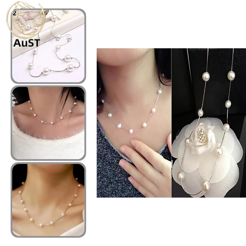 Ustinstore Chuỗi Dây Ngọc Trai Giả Bằng Hợp Kim Có Thể Điều Chỉnh Thoải Mái Mặc Trong Đám Cưới