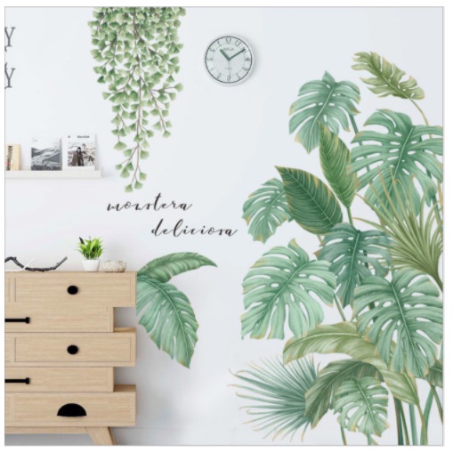 Decal dán tường trang trí - BỤI BẠC HÀ VÀ DÂY LEO XANH TƯƠI HIỆN ĐẠI