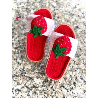 [ Đồ len handmade ] Dép quai ngang dâu tây