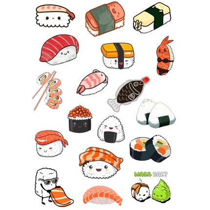 Bộ 30 sticker hình dán SUSHI, hình dán laptop, hình dán dễ thương cute, hình dán nón bảo hiểm