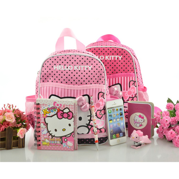 Pink Xinh Decor cặp balo Hello Kitty cho bé mẫu giáo vải đẹp nhiều ngăn
